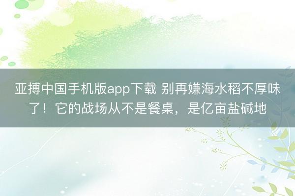 亚搏中国手机版app下载 别再嫌海水稻不厚味了！它的战场从不是餐桌，是亿亩盐碱地