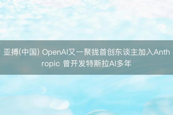 亚搏(中国) OpenAI又一聚拢首创东谈主加入Anthropic 曾开发特斯拉AI多年