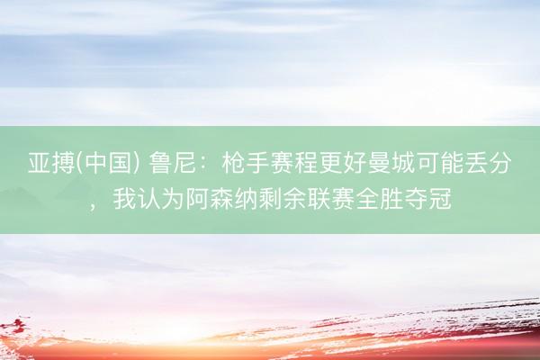 亚搏(中国) 鲁尼：枪手赛程更好曼城可能丢分，我认为阿森纳剩余联赛全胜夺冠