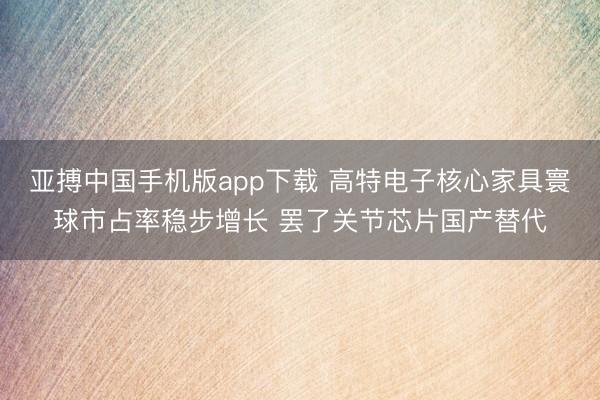 亚搏中国手机版app下载 高特电子核心家具寰球市占率稳步增长 罢了关节芯片国产替代