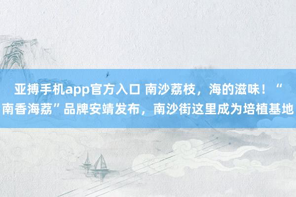 亚搏手机app官方入口 南沙荔枝，海的滋味！“南香海荔”品牌安靖发布，南沙街这里成为培植基地